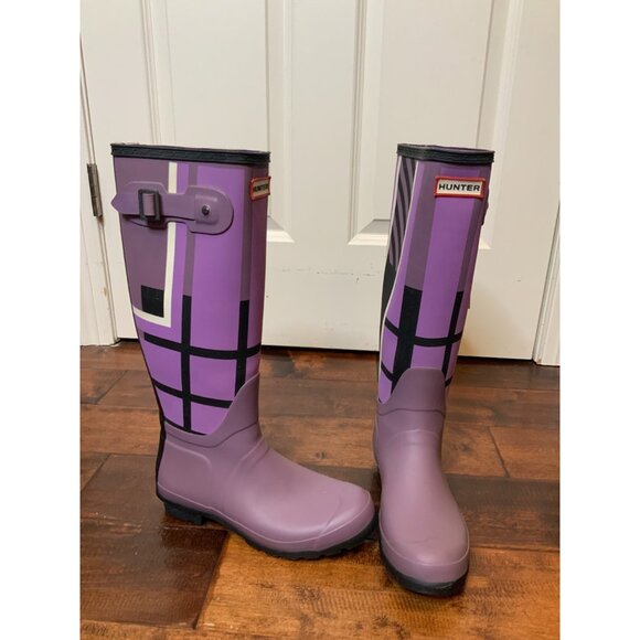 Hunter Original Knee High Purple Plaid Tall Rain Boots WFT1000RTR Size 7 | 38 - Picture 2 of 9